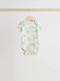 Next Grey Dinosaur Short Sleeve Baby Bodysuits 5 Pack^BOY Bodysuits & Vests|Vests
