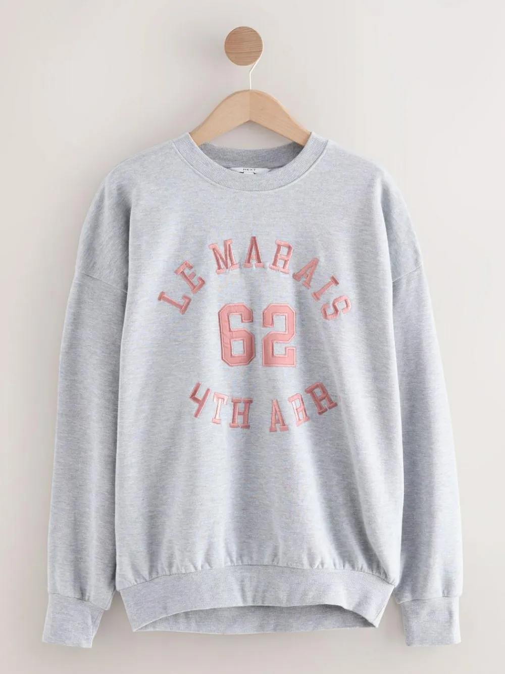 Next Grey Graphic Satin Applique 'Le Marais' City Longsleeve Crewneck Sweatshirt^Women Nightwear|Hoodies & Sweatshirts