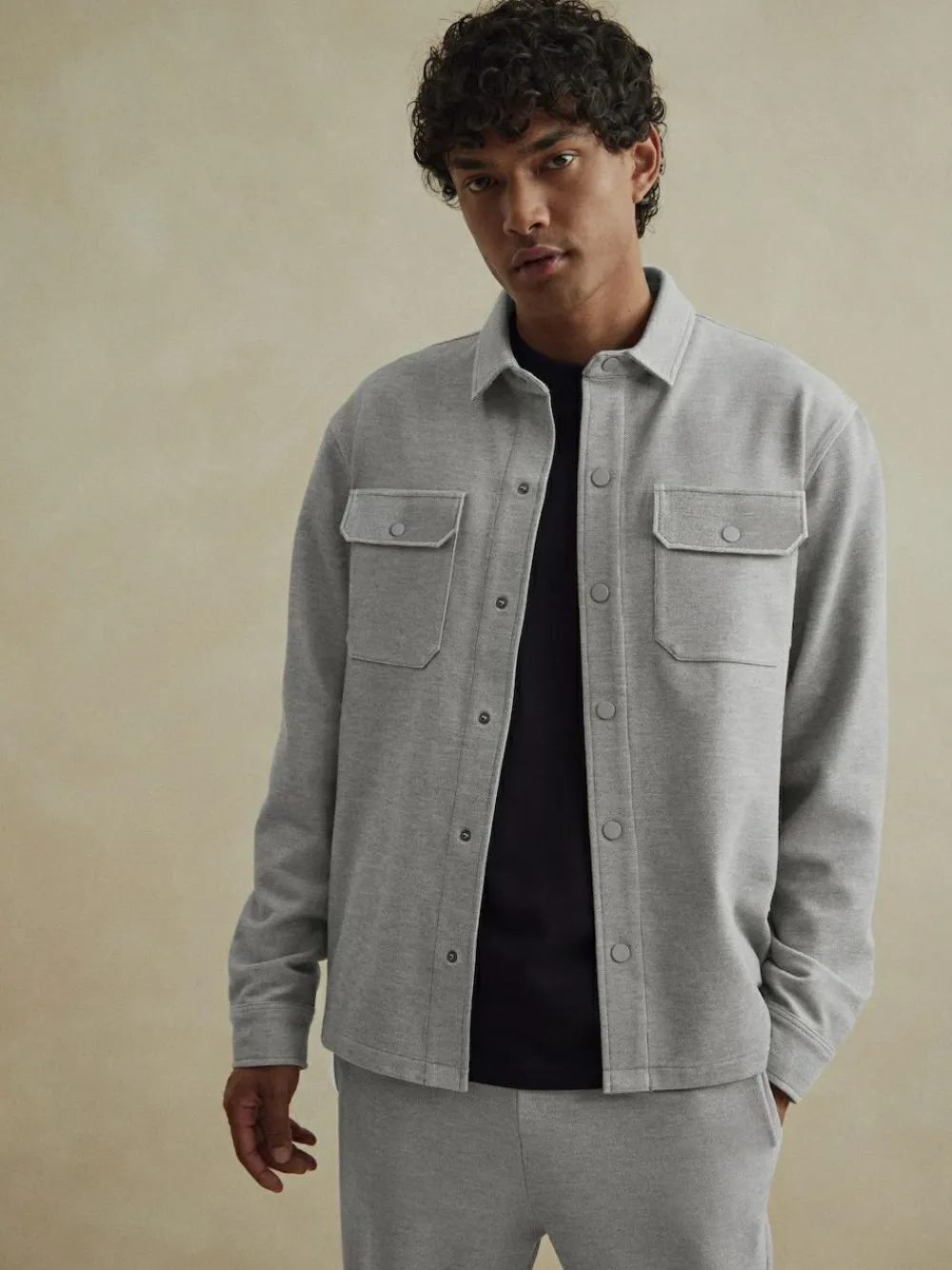 Next Grey Jersey Twill Popper Shacket^ Shirts|Occasionwear