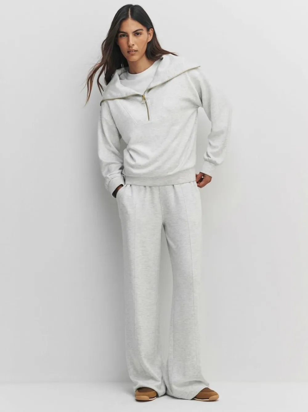 New Next Half Zip Jersey Sweatshirt Grey Marl