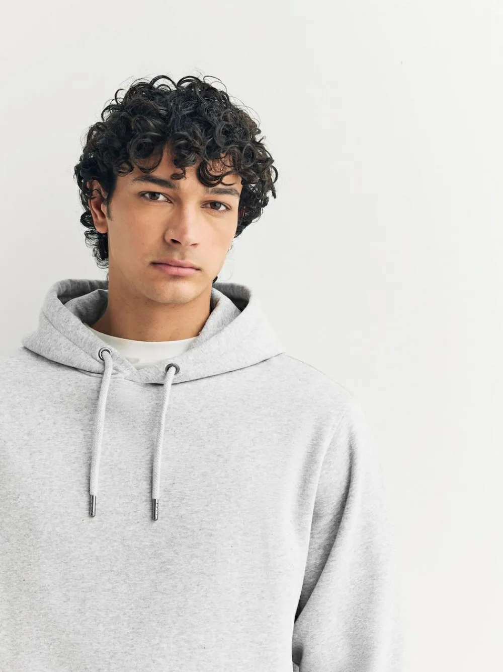 Hot Next Grey Marl Regular Fit Heavyweight Cotton Rich Jersey Hoodie