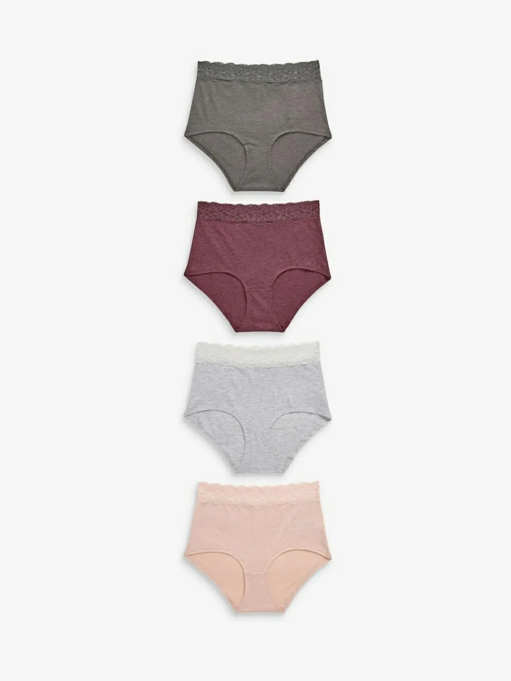 Next Grey Marl/Pink/Plum Full Brief Cotton Lace Knickers 4 Pack^Women Panties