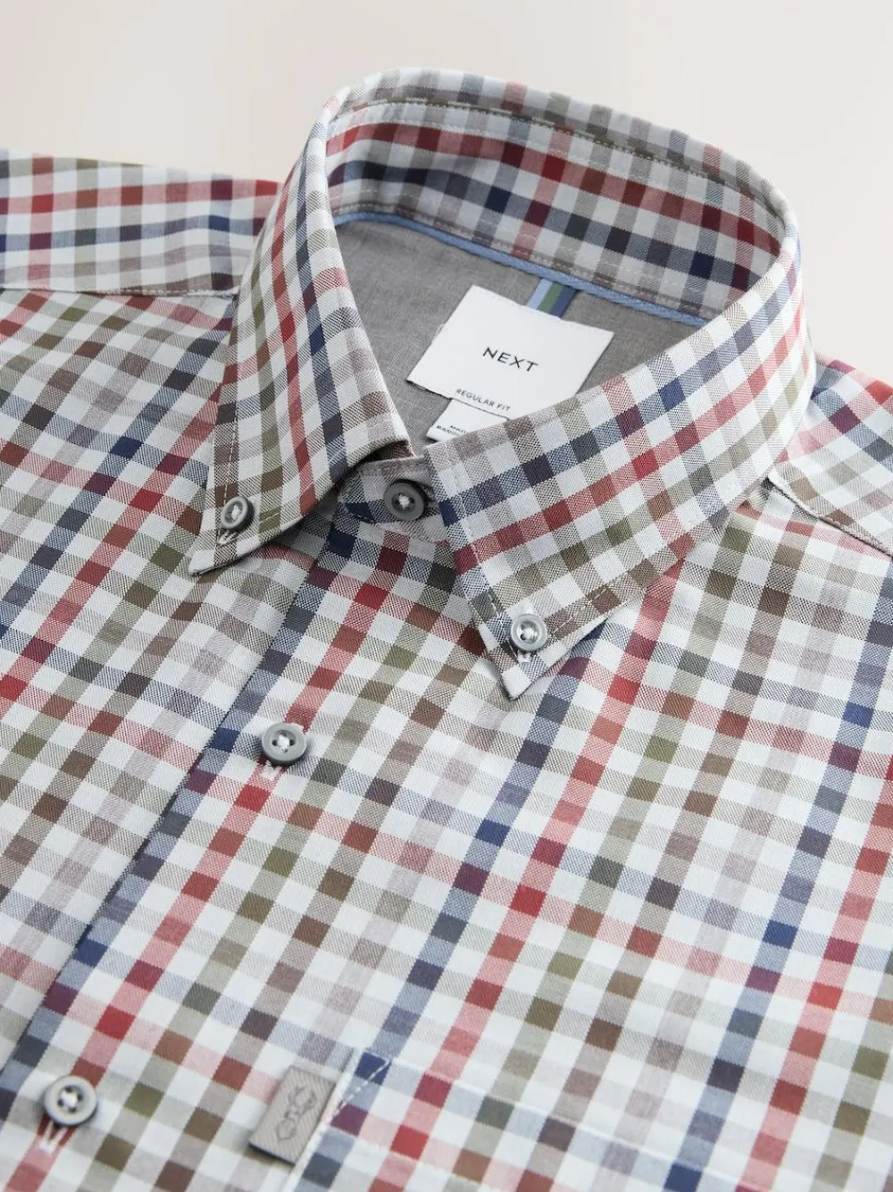 Best Next Grey/ Multi Colour Gingham Regular Fit Easy Iron Button Down Oxford Shirt