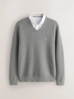 Next Regular Fit Textured Oxford Mock Shirt Jumper^ Knitwear|Knitwear