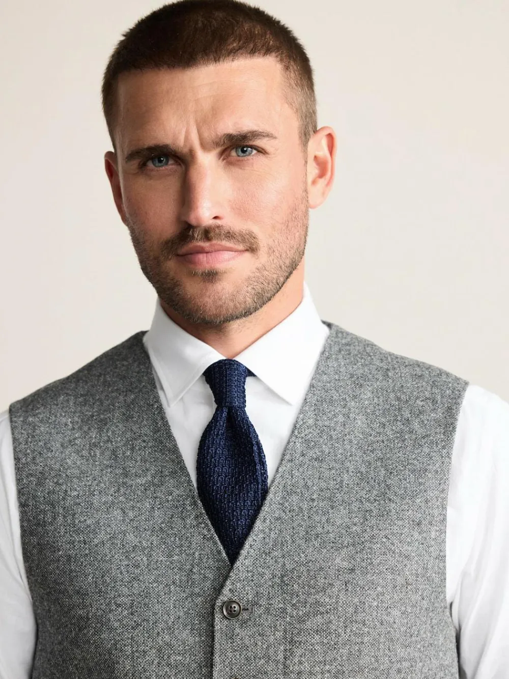 Discount Next Signature Abraham Moon 100% British Wool Donegal Suit Waistcoat Grey