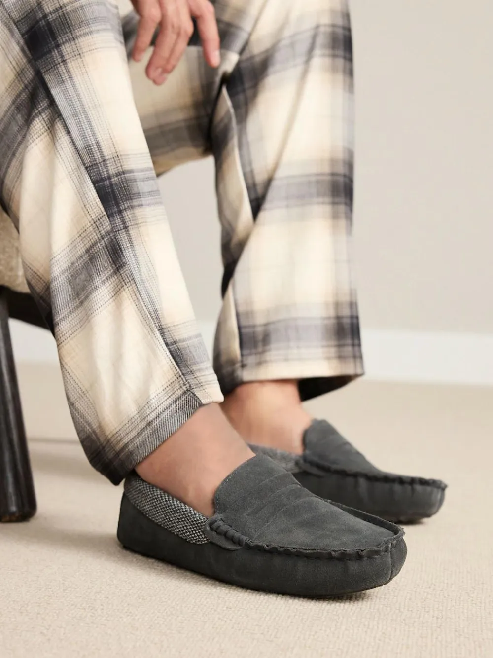 Next Signature Suede Fabric Trim Moccasin Slippers^ Slippers|Slippers