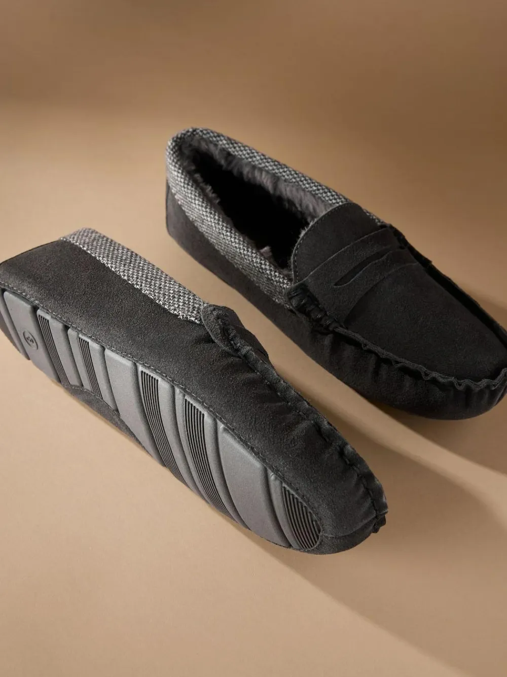 Next Signature Suede Fabric Trim Moccasin Slippers^ Slippers|Slippers