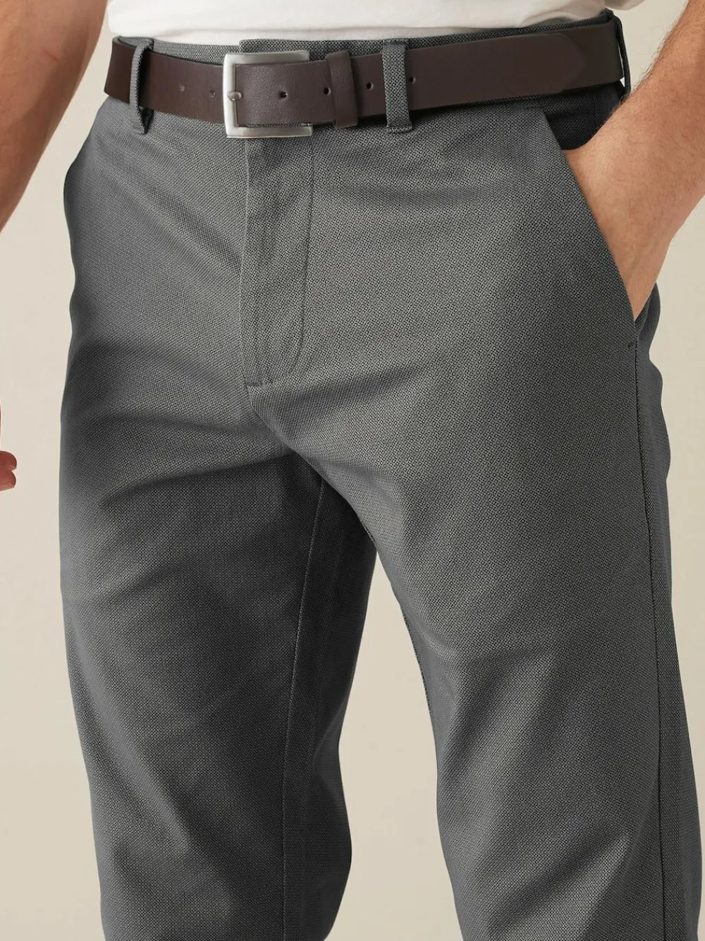 Next Straight Fit Printed Belted Soft Touch Chino Trousers^ Pants & Chinos