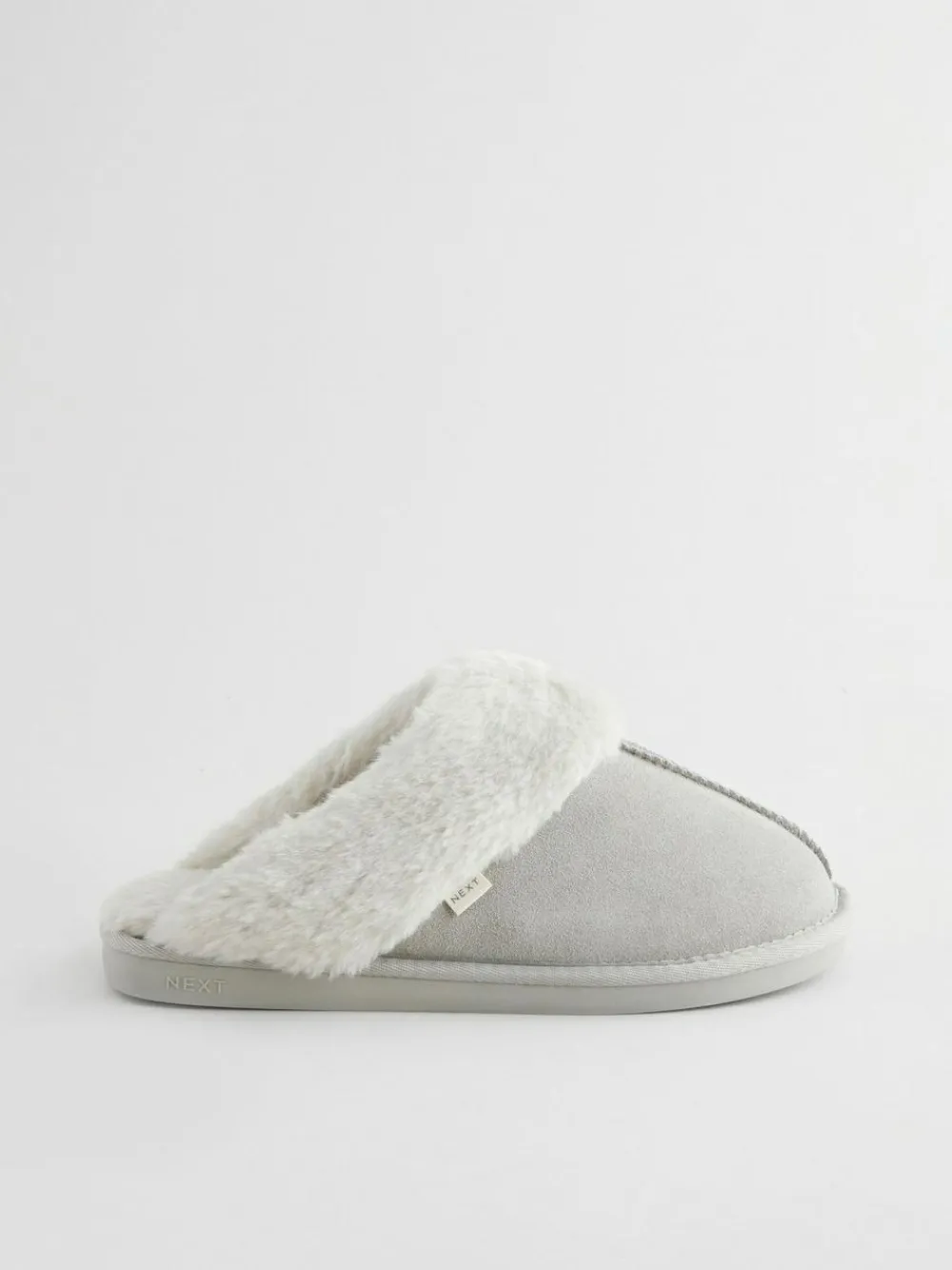 Next Grey Suede Faux Fur Mule Slippers^Women Slippers|All Night & Lounge