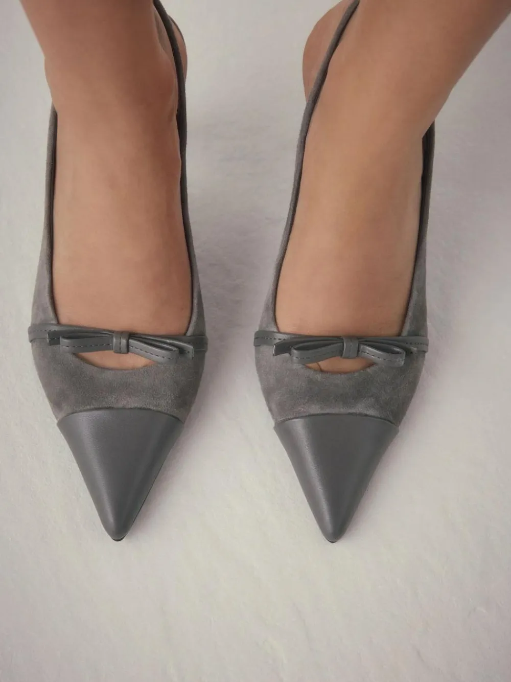 Next Forever Comfort® Leather Pointed Cutout Bow Slingback Heels^Women Heels