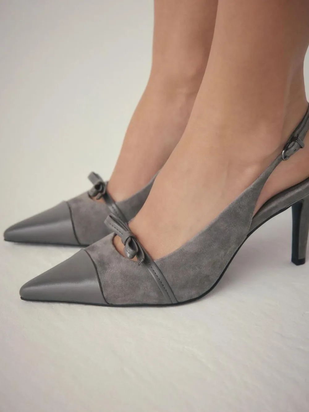 Next Forever Comfort® Leather Pointed Cutout Bow Slingback Heels^Women Heels