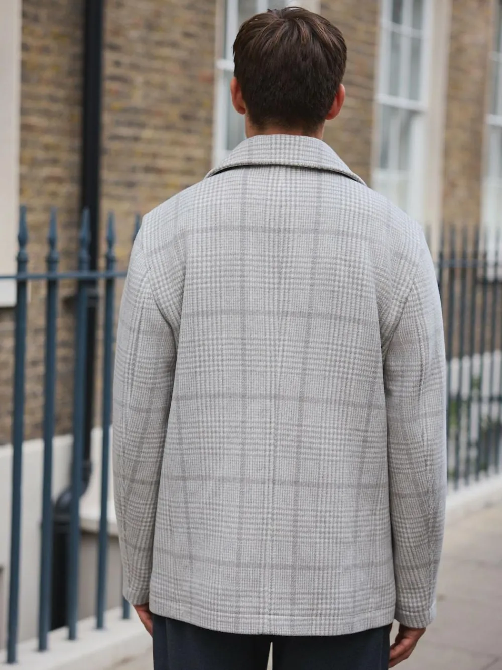 Next Grey Wool Blend Soft Touch Check Pea Coat^ Coats & Jackets|Coats & Jackets