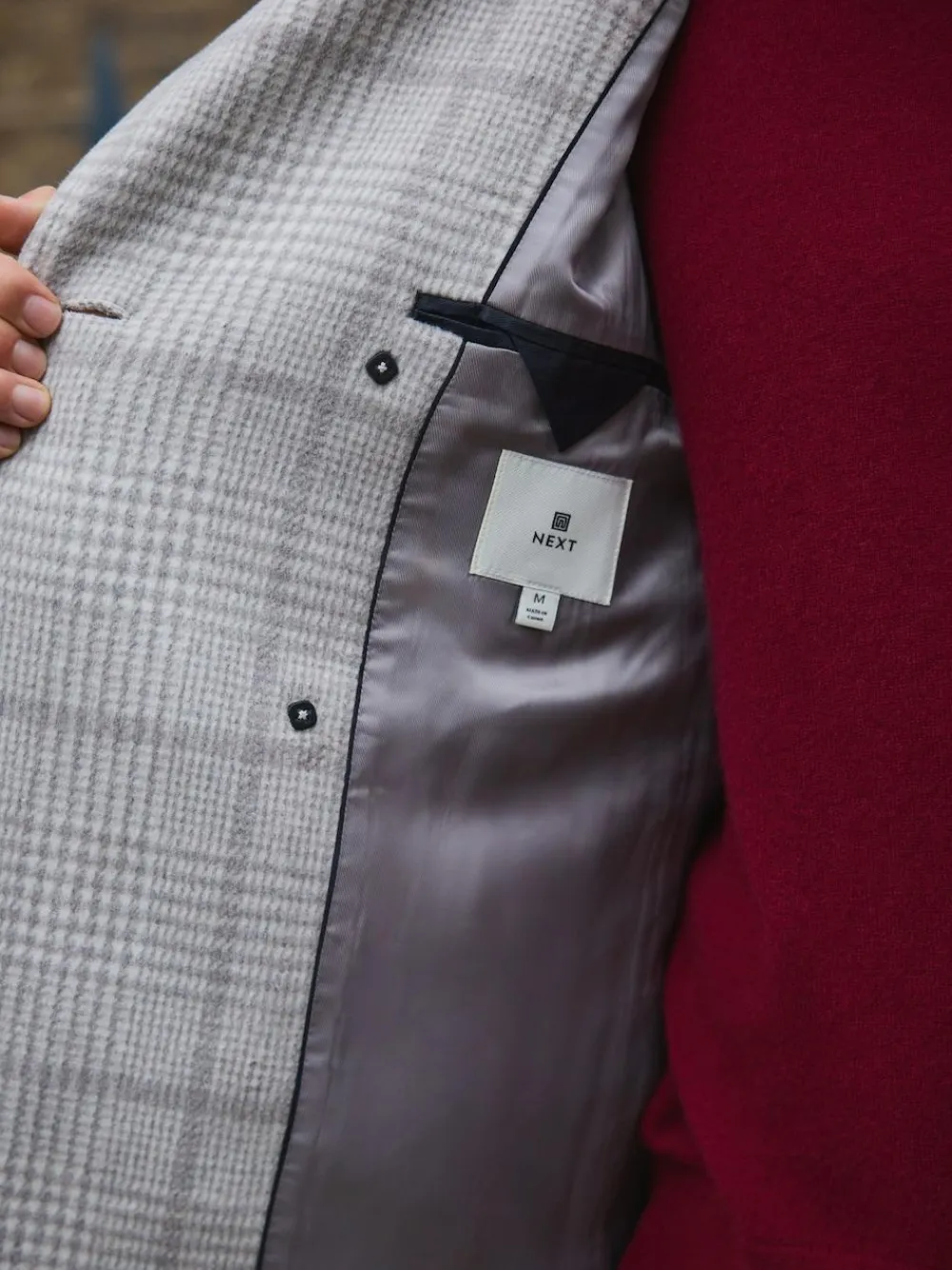 Next Grey Wool Blend Soft Touch Check Pea Coat^ Coats & Jackets|Coats & Jackets