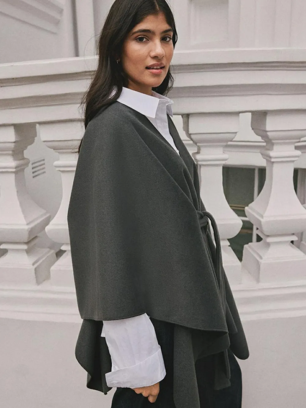 Best Next Wrap Front Cape Poncho Grey