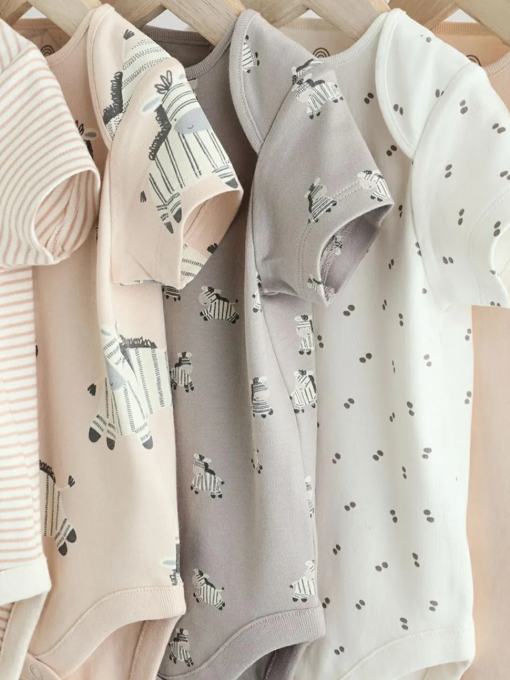Discount Next Grey Zebra Baby Short Sleeve Bodysuits 100% Cotton 5 Pack