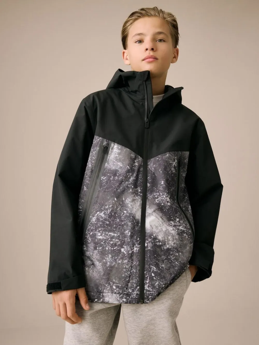 Best Next Grey/Black Waterproof Fleece Lined Hooded Jacket (3-16yrs)