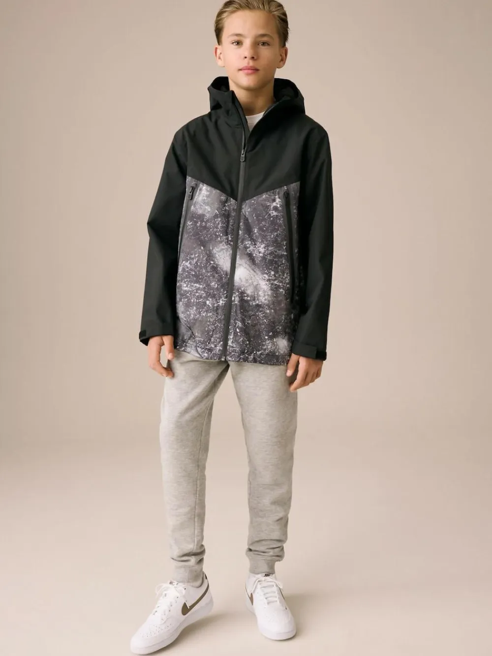 Best Next Grey/Black Waterproof Fleece Lined Hooded Jacket (3-16yrs)