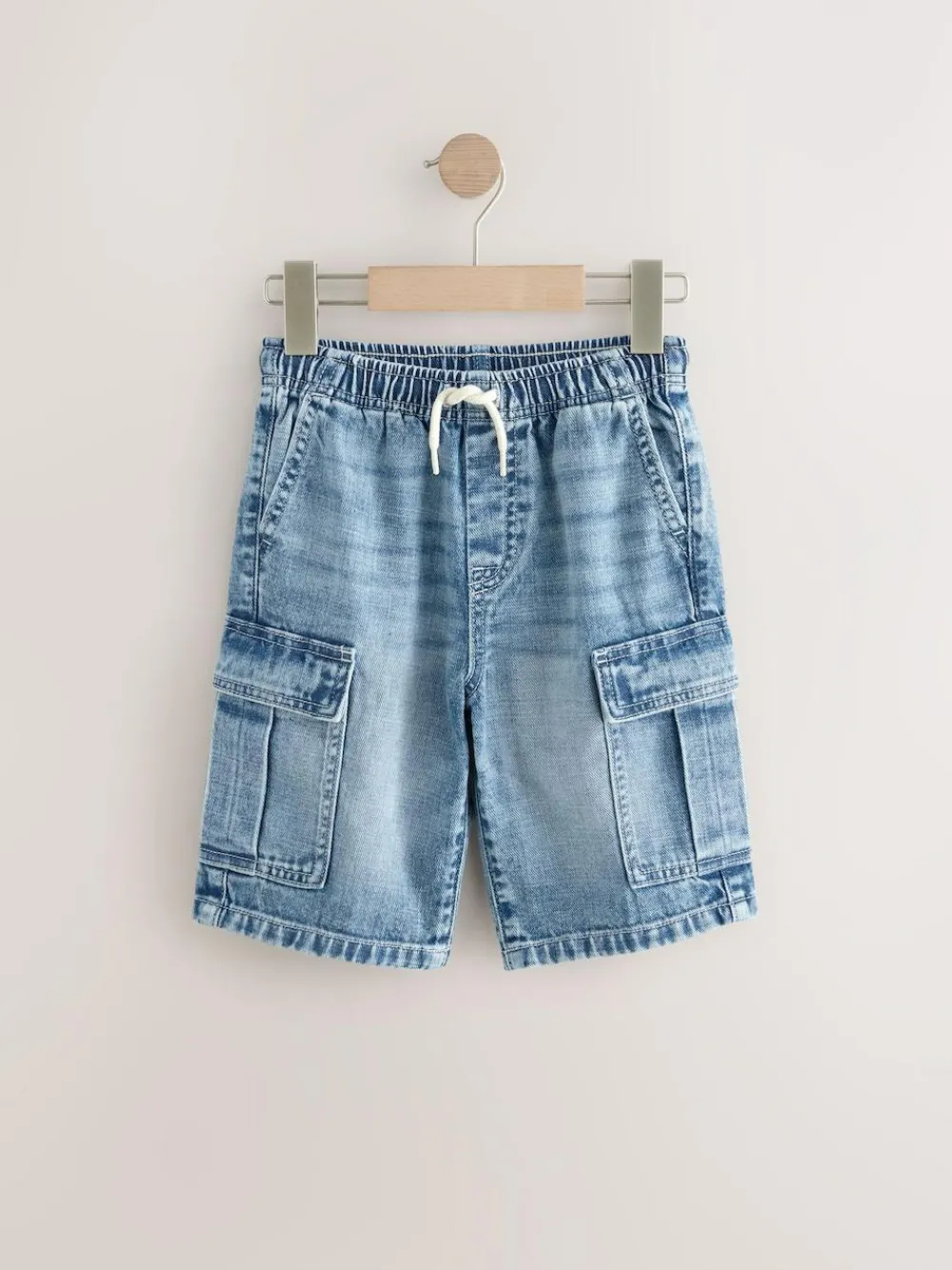 Outlet Next Grey/Mid Blue 100% Cotton Denim Cargo Shorts 2 Pack (3-16yrs)