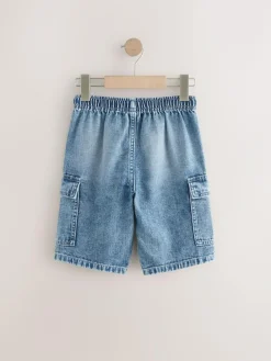Outlet Next Grey/Mid Blue 100% Cotton Denim Cargo Shorts 2 Pack (3-16yrs)