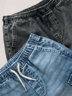 Outlet Next Grey/Mid Blue 100% Cotton Denim Cargo Shorts 2 Pack (3-16yrs)