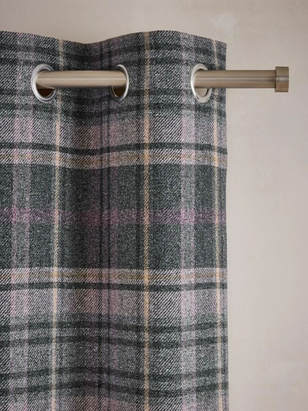 New Next Grey/Pink Brushed Check Super Thermal Eyelet Curtains