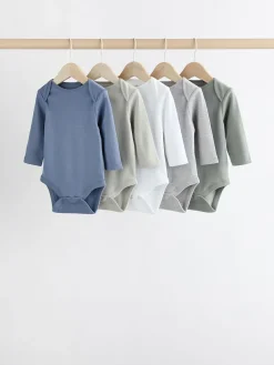 Next Grey/White Long Sleeve Bodysuits 5 Pack^BOY Bodysuits & Vests|Vests
