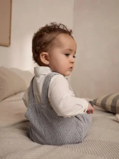 Discount Next Woven Cotton Baby Dungaree and Bodysuit Set (0mths-3yrs) Grey/White