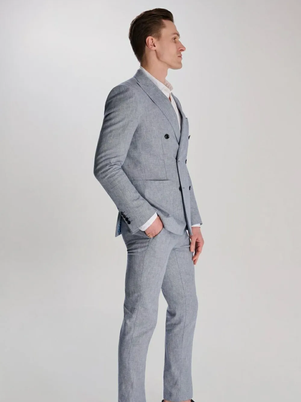 Harry Brown Giacomo Cotton Linen Double Breasted Suit Jacket^ Blue Suits|Suits & Tuxedos
