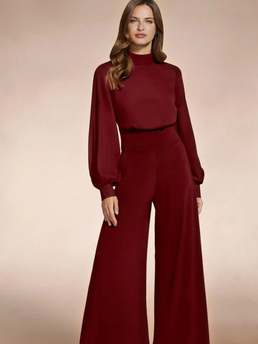 Hot Squash Wide Leg Jumpsuit with Blouson Sleeve Red
