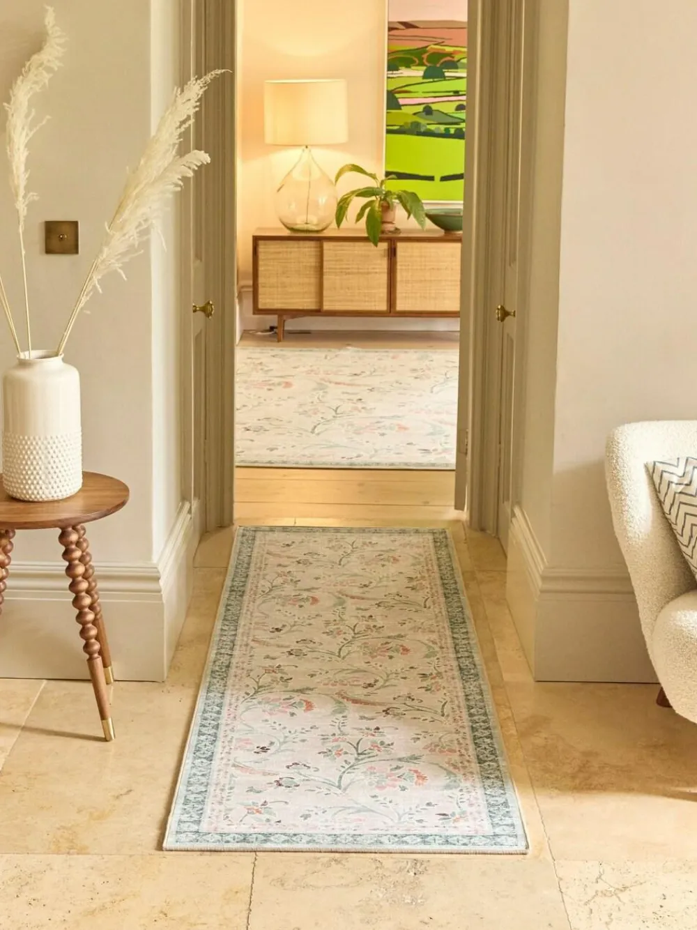 Hug Rug Green British Made Washable English Floral Print Runner^ Rugs & Runners
