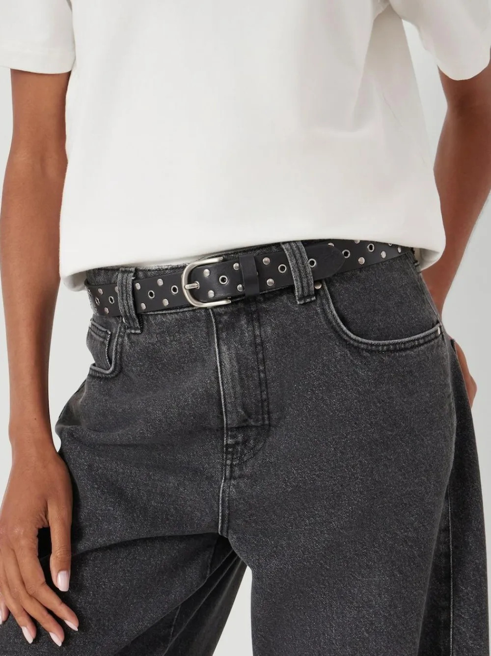 Hush Leather Studded Eyelet Belt Black