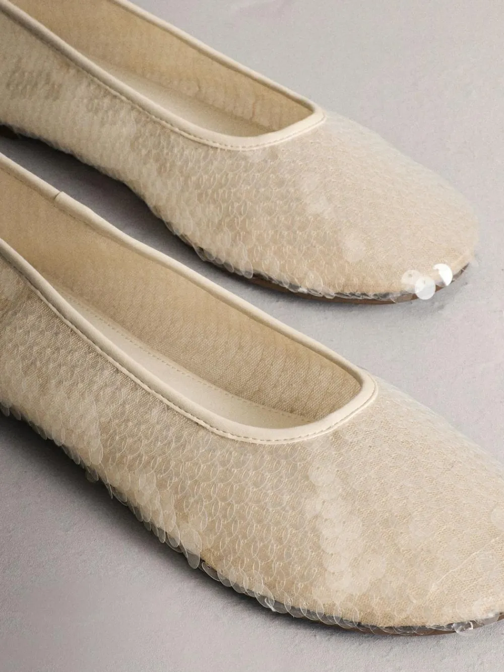 New Next Forever Comfort® Round Toe Sequin Ballerina Flats Ivory