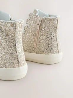 Next Ivory Glitter Lace-Up High Top Trainers^ Sneakers