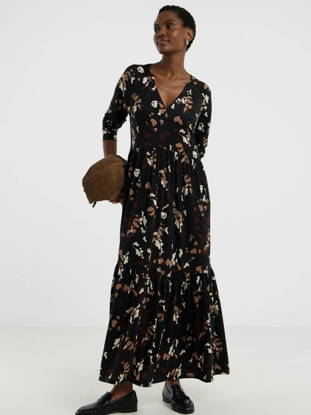 Hot JD Williams Black Soft Touch Long Sleeve Notch Neck Dress