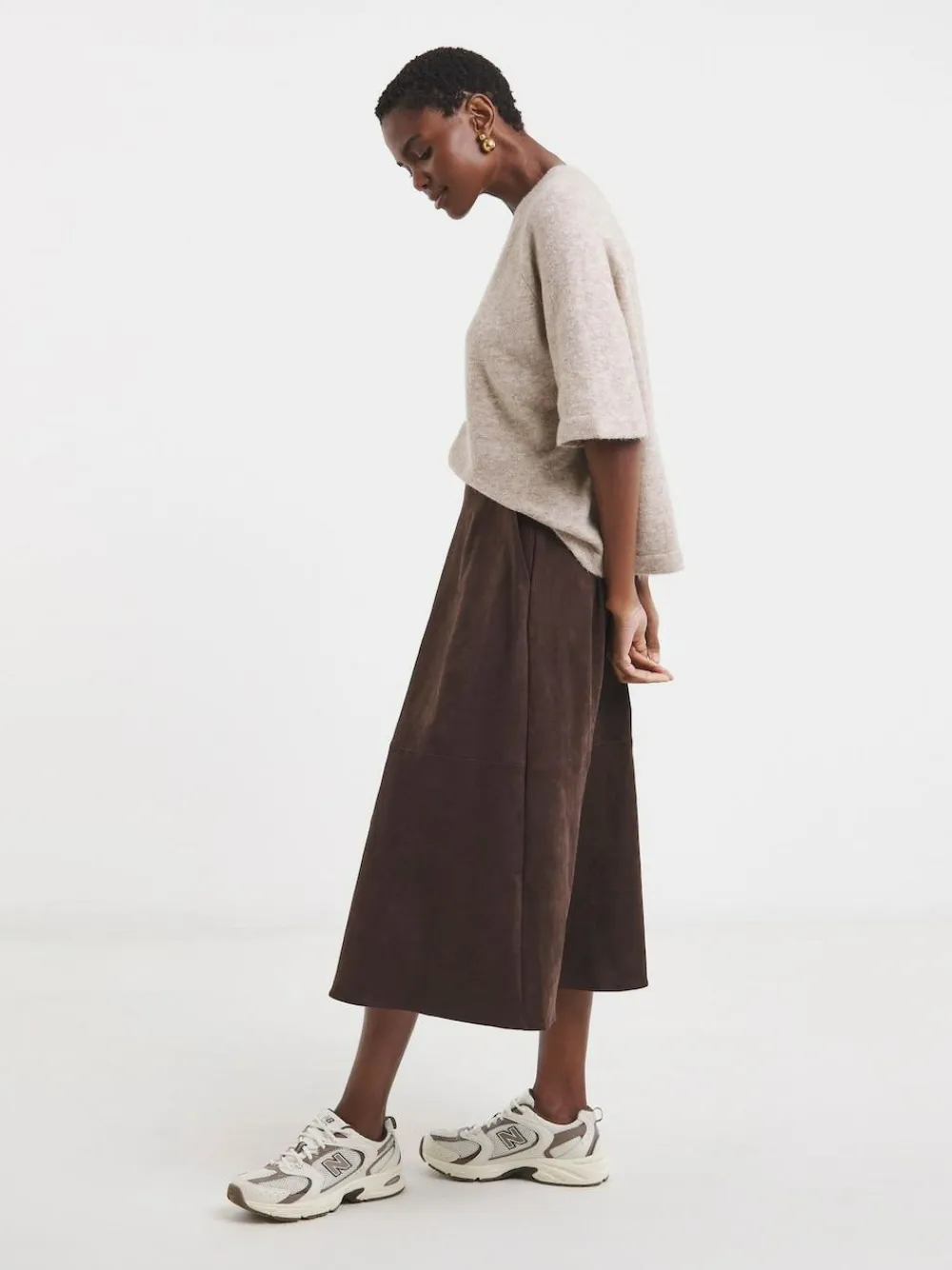 Sale JD Williams Brown Suede Midi Circle Skirt