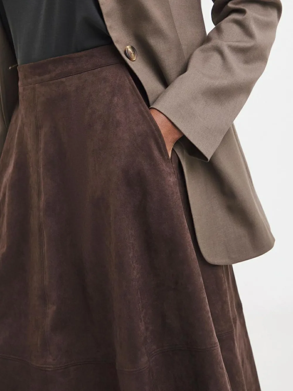 Sale JD Williams Brown Suede Midi Circle Skirt