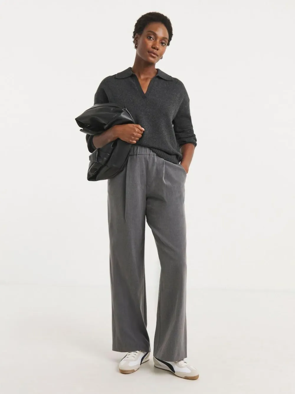 New JD Williams Grey Pull On Elastic Waist Wide Leg Trousers