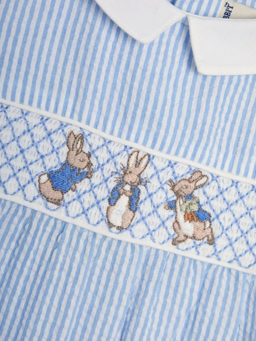 Jojo Maman Bébé Blue Embroidered Smock Romper^ Rompers & Overalls
