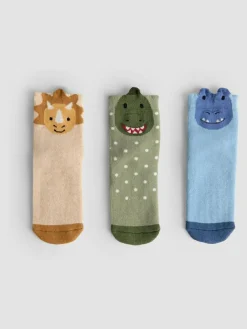 Jojo Maman Bébé Green Dinosaur 3-Pack Dinosaur Extra Thick Socks^BOY Socks & Tights|Socks & Tights