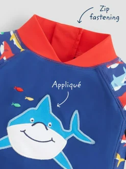 Clearance Jojo Maman Bébé UPF 50 1-Piece Sun Protection Suit Navy Blue Shark