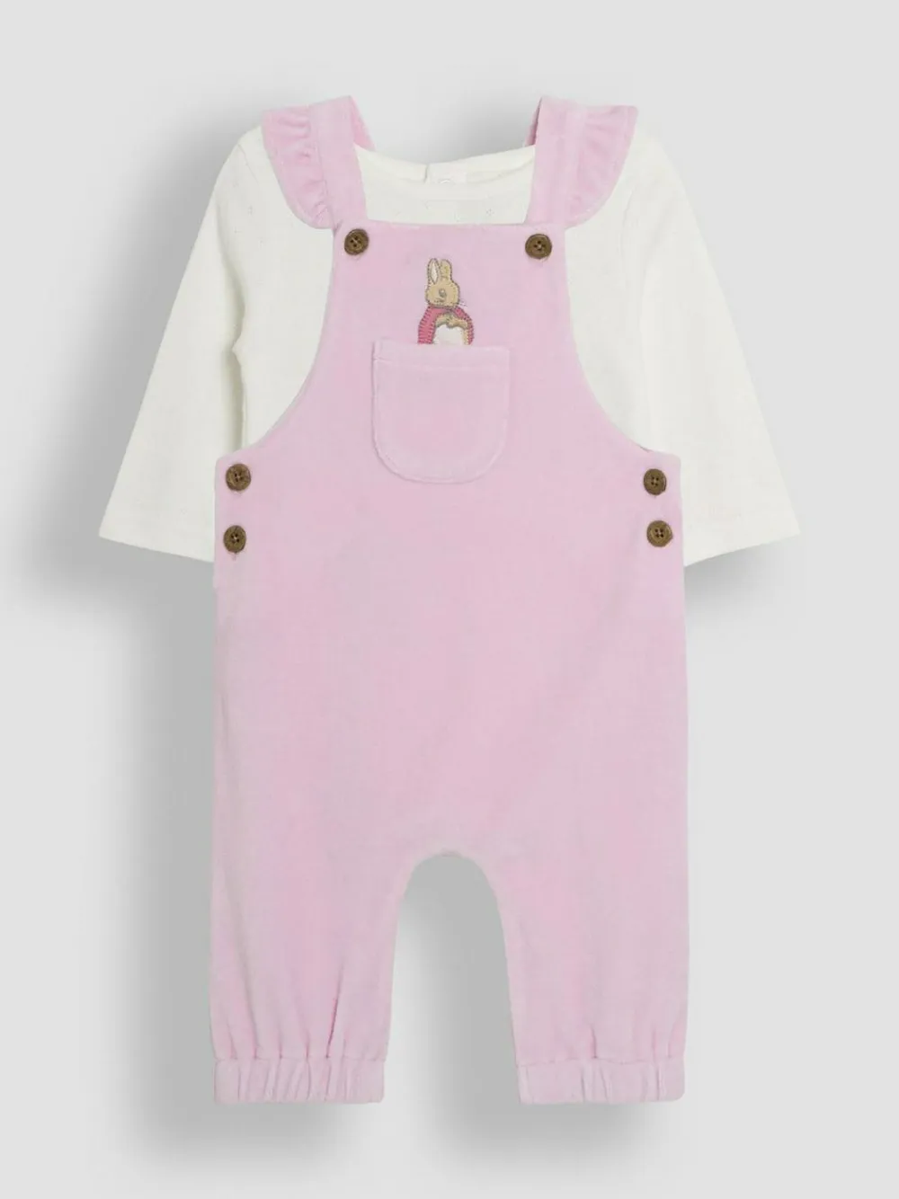 Jojo Maman Bébé Pink Peter Rabbit Appliqué Velour Dungarees and Body Set^ Jumpsuits & Playsuits