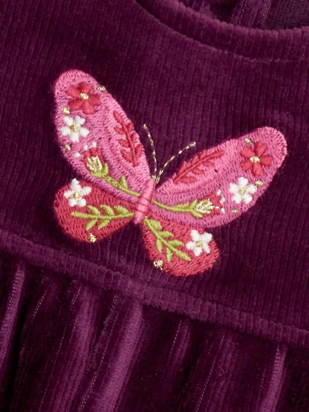 Jojo Maman Bébé Appliqué Velour Dungarees & Top Set Purple Butterfly