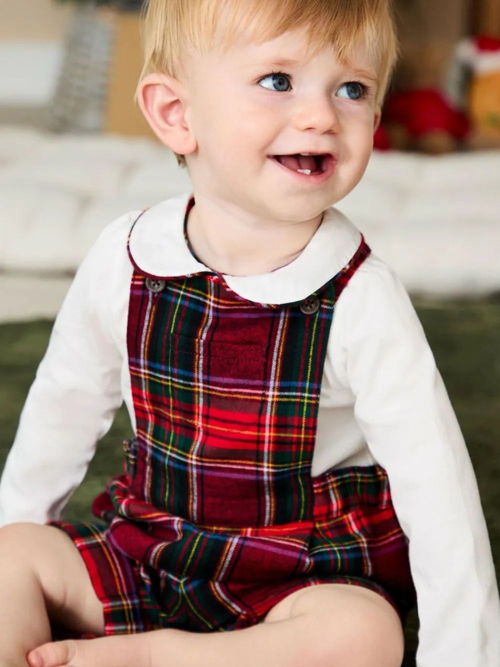 Clearance Jojo Maman Bébé Red Tartan 2-Piece Tartan Dungarees & Body Set