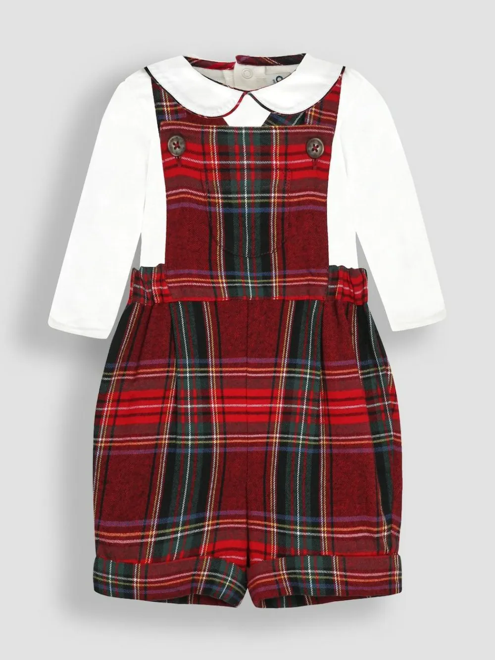 Clearance Jojo Maman Bébé Red Tartan 2-Piece Tartan Dungarees & Body Set