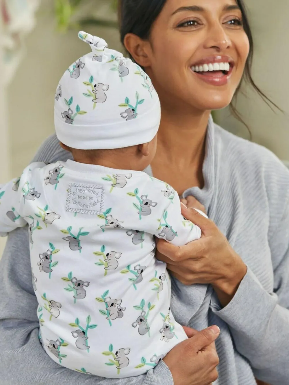 Outlet Jojo Maman Bébé White Koala Print Cotton Baby Hat