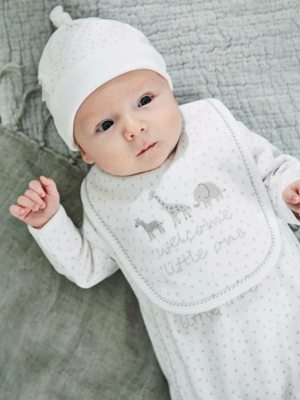 Outlet Jojo Maman Bébé White Welcome Little One Baby Hat