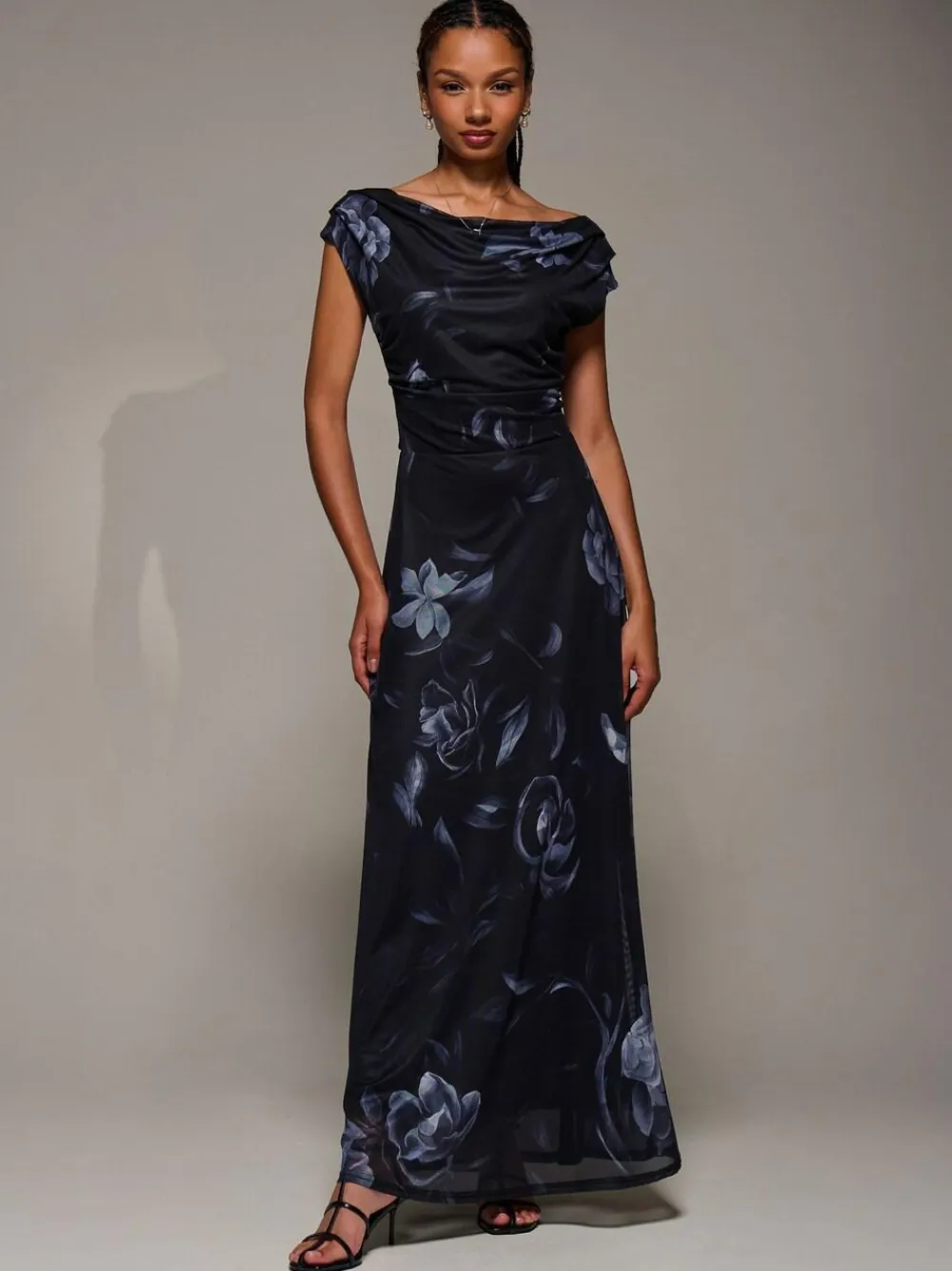 Jolie Moi Asymmetric Neck Mesh Maxi Dress^Women Maxi Dresses
