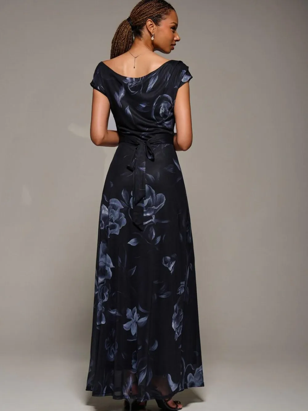 Jolie Moi Asymmetric Neck Mesh Maxi Dress^Women Maxi Dresses
