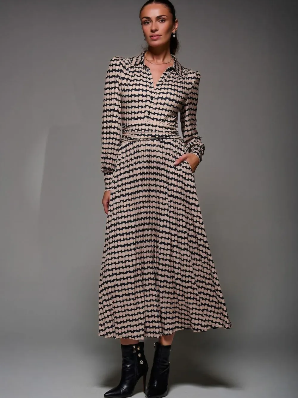 Jolie Moi Long Sleeve Pleated Jersey Maxi Dress^Women Maxi Dresses
