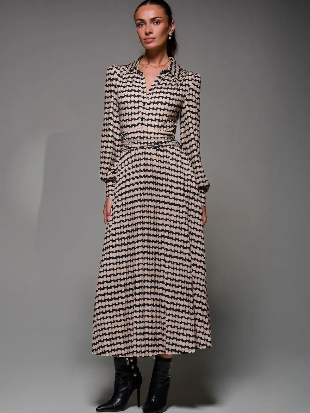 Jolie Moi Long Sleeve Pleated Jersey Maxi Dress^Women Maxi Dresses